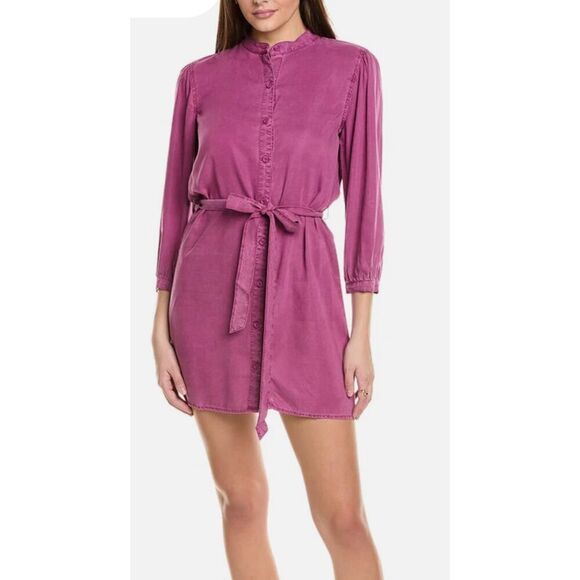 Bella Dahl Womens Button Front Belted Shirt Mini Dress Purple Berry Large NWT - Picture 1 of 12